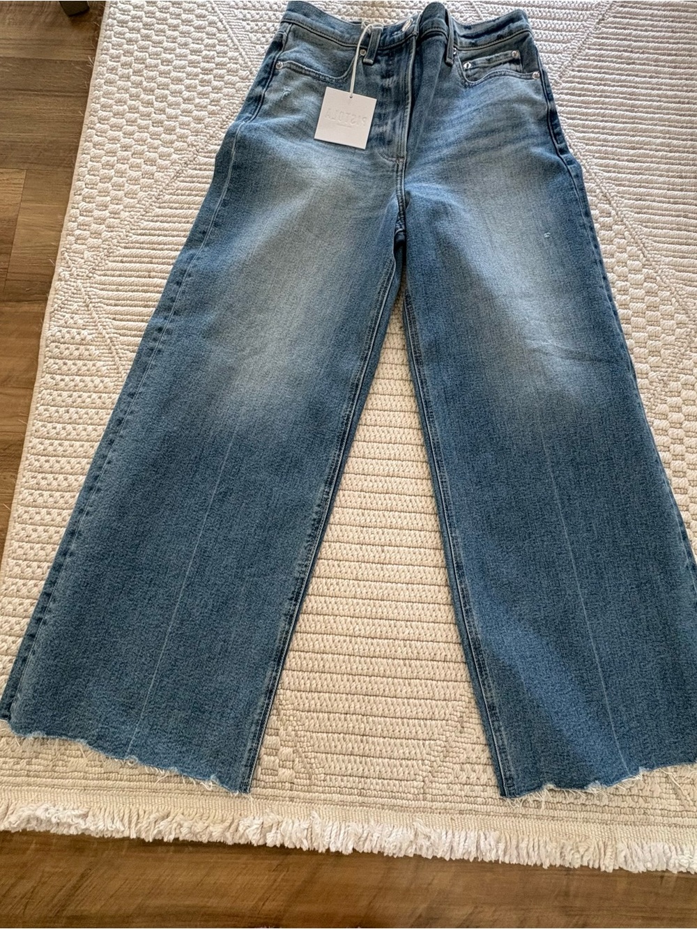 pistola Medium Blue Cropped Wide-Leg Jeans with Frayed Hem